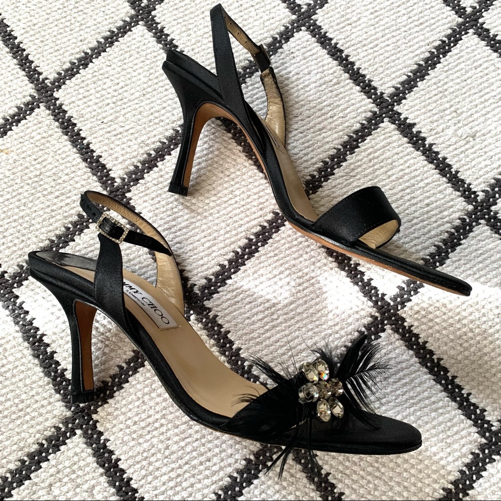 Vintage Jimmy Choo embellished black satin sandals 37.5